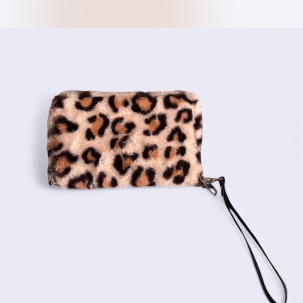 Leopard Print Faux Fur Wristlet